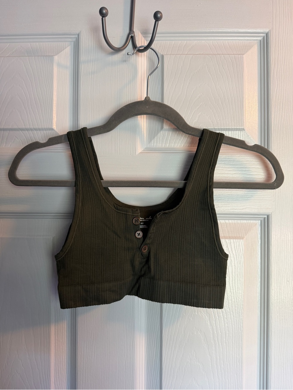 Urban Outfitters Olive Ribbed Button-Front Crop Tank